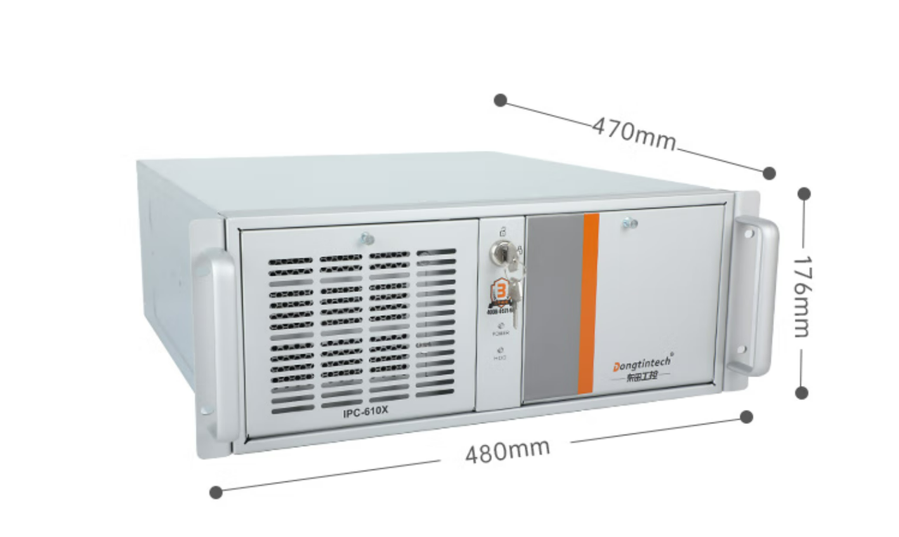 　這款機(jī)器采用了DT-610X機(jī)箱和DT-WR680MA主板。整體為銀灰色。采用了熱浸鍍鋅薄鋼板，防銹、耐候性強(qiáng)。并且它的防銹蝕性特別好，-般環(huán)境防蝕效果可達(dá)30-50年，熱浸鍍鋅薄鋼板外形美觀，加工容易。尺寸為430（481.6帶耳朵）*470*176mm（寬*深*高）,約重23kg，便于搬運(yùn)。
